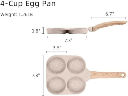 CAROTE 4-Cup Nonstick Granite Egg Pan, Cream White
