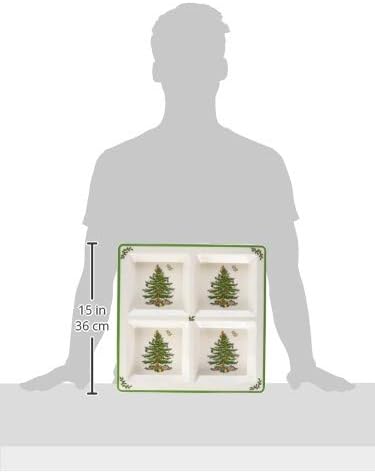Spode Christmas Tree Melamine Chip and Dip | 14 Inch Serving Platter for Cheese, Appetizers, Chips, Salsa and more, Made of Melamine perfect for Hosting Indoors and Outdoors | Dishwasher safe