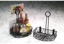 American Metalcraft CRS68 Wrought Iron Semi Round Condiment Caddy, Scroll Design, 9-Inch