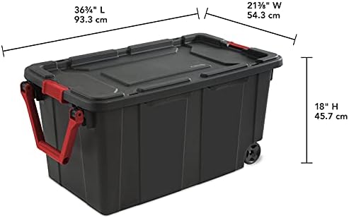 Sterilite Heavy Duty 40 Gallon Wheeled Industrial Storage Tote, 4-Pack, Black