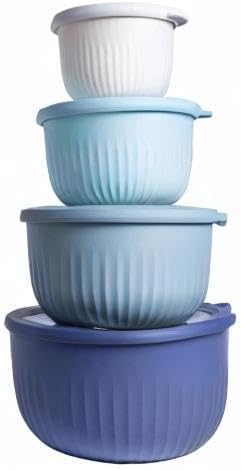 COOK WITH COLOR Prep Bowls with Lids- Wide and Deep Nesting Plastic Small Mixing Bowl Set with Lids, 8 Piece Set - Wide Bowls, Blue