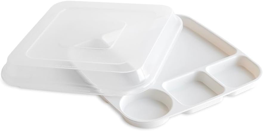 Nordic Ware Divided Meal Tray with Lid, White, Microwave Safe Polypropylene