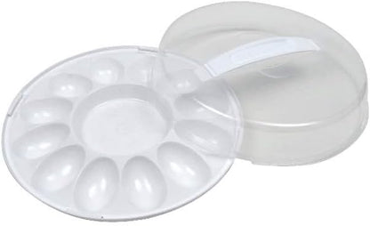 Deviled Egg Carrier Tray with Clear Twist-On Lid, Grooved Line-Up Design, Reusable Lightweight Plastic Container, Freezer Safe, for Parties and Gatherings