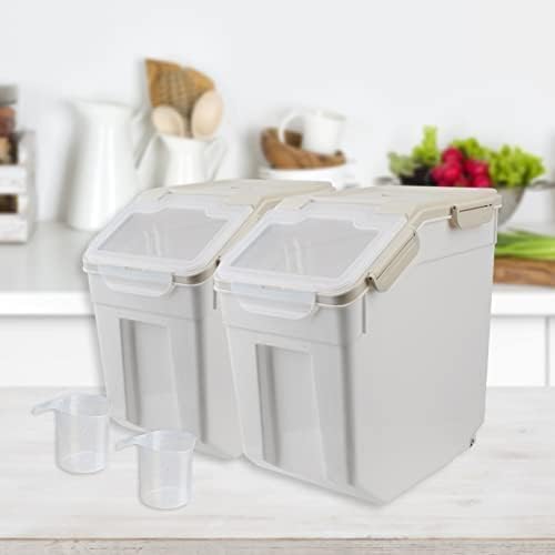 Large Flour Storage Container Bin 25lb, 2Pack Airtight Rice Storage Containers with Measuring Cup&Scoop, BPA Free with Wheels Seal Locking Lid for Flour, Rice, Grain (50LBS Total, Blue)