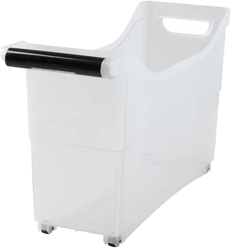 Storage Bin with Handle and Rolling Wheels for Kitchen Organization Plastic - Black