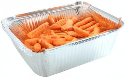 PARTY BARGAINS 4 lb Aluminum Pans with Board Lids, 50 Pack – 12 x 8 in Disposable Foil Roasting & Steam Table Pans for Catering, Takeout, Meal Prep, Oven Safe up to 240°C