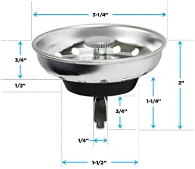 Highcraft 97333 Kitchen Sink Basket Strainer Replacement for Standard Drains (3.25 Inch) Chrome Plated Stainless Steel Body With Rubber Stopper, 3.25"