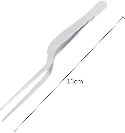 16cm + 20cm Stainless Steel Offset Tweezers Tongs Set for Kitchen Culinary Tweezers