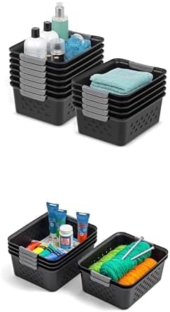 IRIS USA Plastic Storage Baskets, 6-Pack, Made in USA, Shelf Baskets Small Baskets Organizing Bins for Pantry Countertops Closet Shelves Laundry Room Office, Multi-Purpose, Nestable, Easy Carry, Black