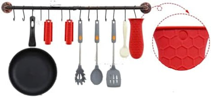 HZMM 3 Pack Silicone Hot Handle Holder, Assist Pan Handle Sleeve Pot Holders Cast Iron Skillets Handles Grip Covers Nonslip Heat Resistant for Pots Enameled Casserole Metal Frying Pans Cookware, Red