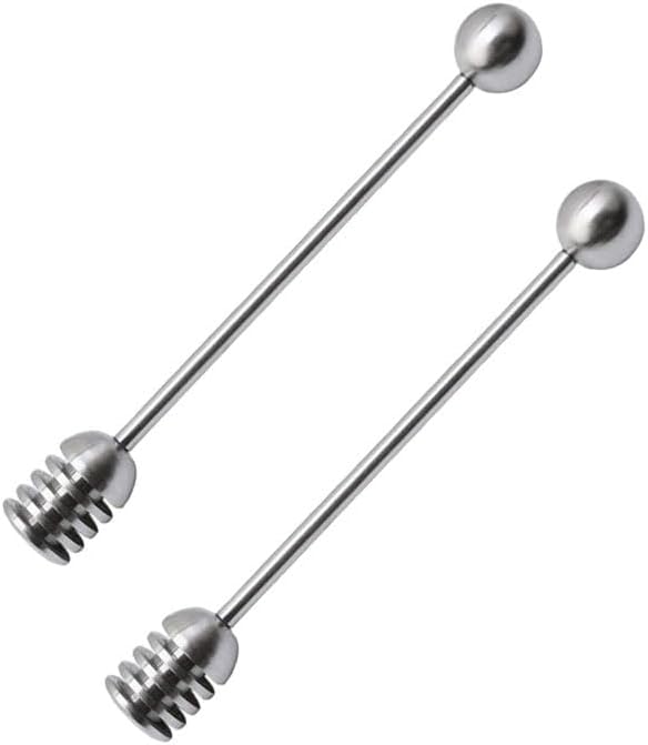 NiceGo Honey Dipper. Premium 304 Stainless Steel Honey Dipper Set, 6.3 Inch Kitchen Stirrer, 2 Pack Deep-Groove Honeycomb Sticks for Syrup, Molasses, and Sauces, Dishwasher Safe. 2 PCS in One Box.