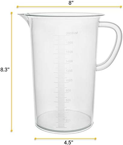 EISCO Plastic Pitcher, 2000mL (2L) - Molded Graduations - Chemical Resistant & Autoclavable Polypropylene - Measuring Jug
