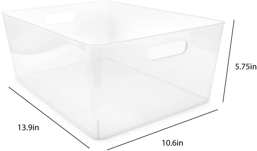 Isaac Jacobs 3-Pack XL White Storage Bin (13.9” x 10.6” x 5.75”) Set w/Cut-Out Handles, Plastic Organizer, Multi-Use, Home, Office, Pantry, Closet, Kitchen