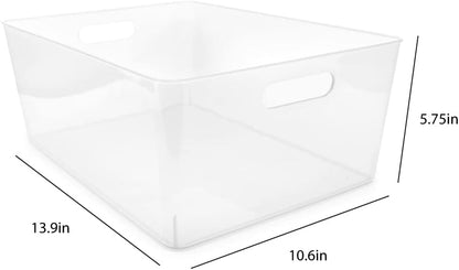 Isaac Jacobs 3-Pack XL White Storage Bin (13.9” x 10.6” x 5.75”) Set w/Cut-Out Handles, Plastic Organizer, Multi-Use, Home, Office, Pantry, Closet, Kitchen