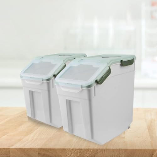Large Flour Storage Container Bin 25lb, 2Pack Airtight Rice Storage Containers with Measuring Cup&Scoop, BPA Free with Wheels Seal Locking Lid for Flour, Rice, Grain (50LBS Total, Blue)