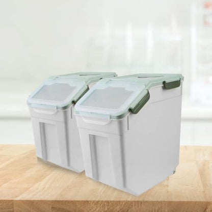 Large Flour Storage Container Bin 25lb, 2Pack Airtight Rice Storage Containers with Measuring Cup&Scoop, BPA Free with Wheels Seal Locking Lid for Flour, Rice, Grain (50LBS Total, Blue)