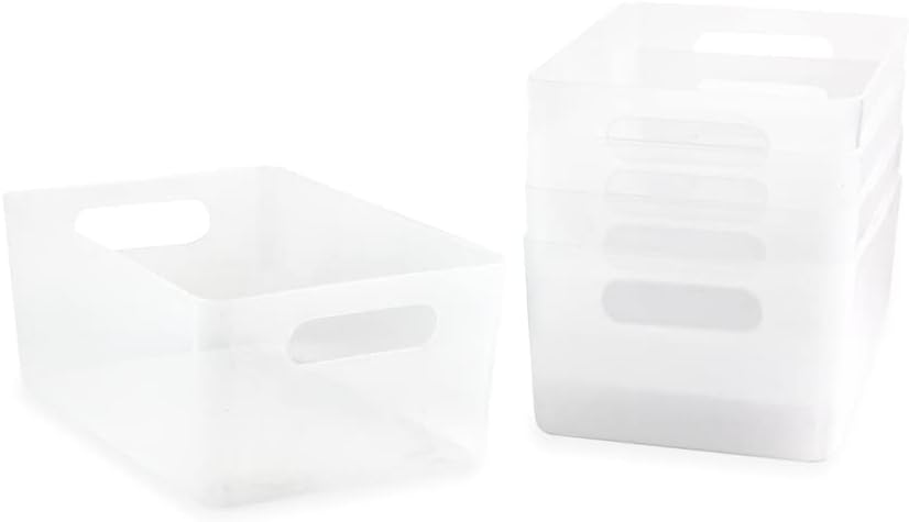 Isaac Jacobs 3-Pack XL White Storage Bin (13.9” x 10.6” x 5.75”) Set w/Cut-Out Handles, Plastic Organizer, Multi-Use, Home, Office, Pantry, Closet, Kitchen