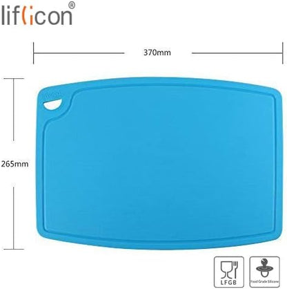 Liflicon Thick Cutting Boards for Kitchen Silicone Chopping Board Set of 2 Mid 12.6'' x 9.1”,Mini 9.1”x7.1” Non-slip Deep Drip Juice Groove Easy Grip Handle,Dishwasher Safe-Red
