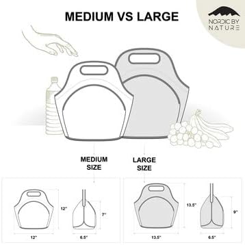 Nordic By Nature Large Neoprene Lunch Bag for Women & Lunch tote for Kids Insulated Lunch bag Reusable Washable Extra Thick Neoprene & Soft Cotton Feel, Premium Stitching, Outside Pocket, (L) Black