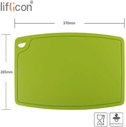 Liflicon Thick Cutting Boards for Kitchen Silicone Chopping Board Set of 2 Mid 12.6'' x 9.1”,Mini 9.1”x7.1” Non-slip Deep Drip Juice Groove Easy Grip Handle,Dishwasher Safe-Red