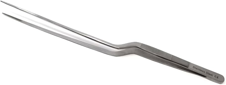 Stainless Steel Offset Chef Kitchen Tweezers for Preparing, Sea Food, BBQ, Decorating Plates & Cakes, Pastries, Kernels of Corn, Pine Nuts Garnishing, Placing & Picking Objects (8 Inch)