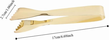 Thickened Stainless Steel Ice Tongs – Non-Slip Grip Buffet Clip Food Tweezers for Home Kitchen Coffee Bar Use, Golden Sugar Cube Tweezers