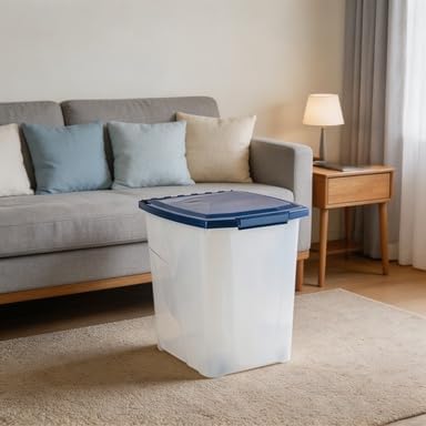 Extra-Large 50-Pound Plastic Storage Container with Locking Lid – Airtight Pet Food Bin for Dry Dog & Cat Kibble, Multi-Use Pantry Organizer for Bird Seed, Cat Litter & Garage Supplies