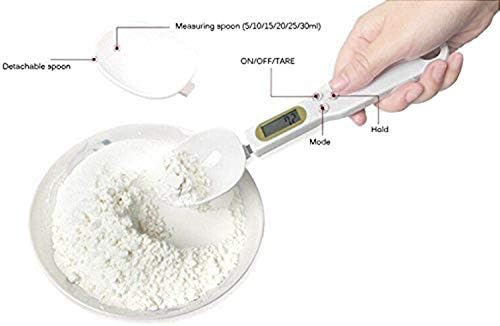 Food Scale Spoon, Digital Kitchen Scale High Precision Small Scale with Tare Function Weighing and Measuring Dry Liquid Ingredient Milk Tea Flour Medicine 1.1lb/500g(0.1g), C52 White