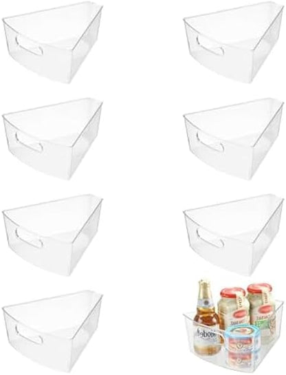 Lazy Susan Organizer for 25''-26'' Diameter Clear Corner Cabinet Storage Bins, Plastic Kitchen Corner Organizer with Handle 1/8 Wedge, Food Safe BPA Free (8 Pack)