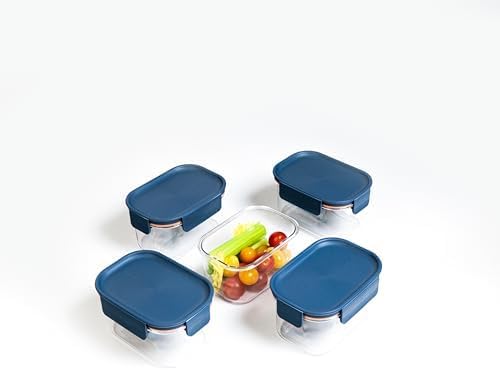 LocknLock LBF404RS5N Bisfree Modular Plus Food Storage Containers for Lunch, Meal Prep, Stackable, BPA-Free, Leakproof, Microwave, Dishwasher, Freezer-Safe, 10 Pieces, 5 Boxes and 5 Lids, Navy, 910ml