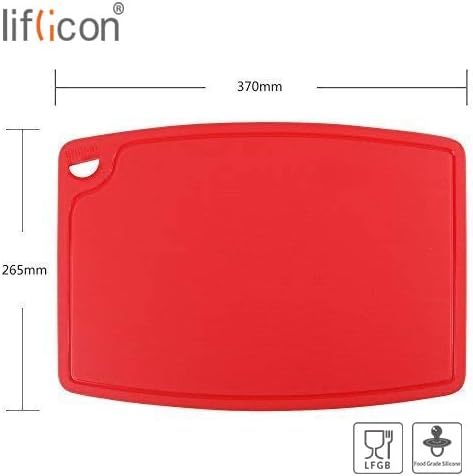 Liflicon Thick Cutting Boards for Kitchen Silicone Chopping Board Set of 2 Mid 12.6'' x 9.1”,Mini 9.1”x7.1” Non-slip Deep Drip Juice Groove Easy Grip Handle,Dishwasher Safe-Red