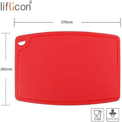 Liflicon Thick Cutting Boards for Kitchen Silicone Chopping Board Set of 2 Mid 12.6'' x 9.1”,Mini 9.1”x7.1” Non-slip Deep Drip Juice Groove Easy Grip Handle,Dishwasher Safe-Red
