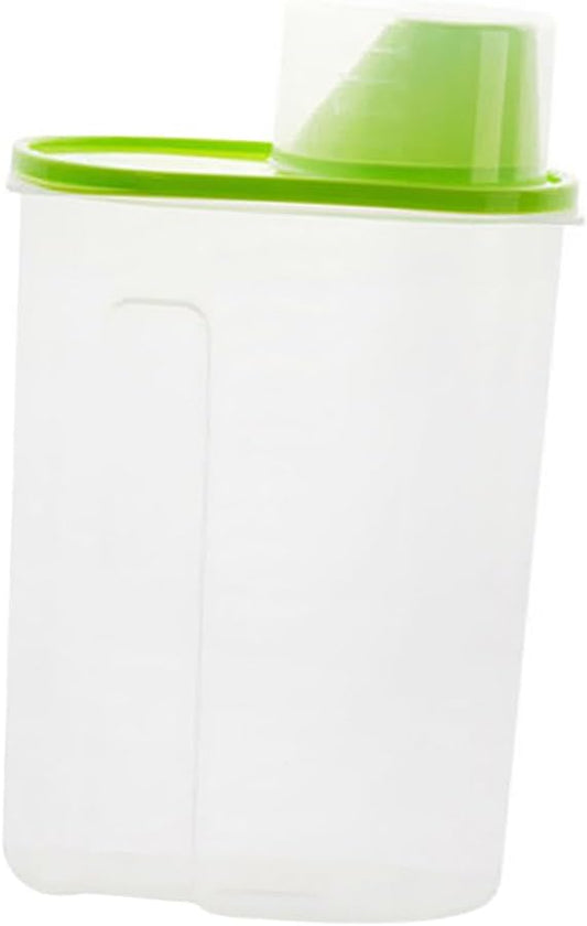 UKCOCO Clear Airtight Food Storage Container with Pour Spout and Measuring Cup Large Green Plastic Cereal Keeper for Rice Grains Beans Nuts Pantry Organization and Dampproof