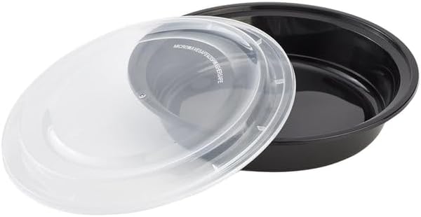 48oz Disposable Black Meal Prep/Bento Box with Clear Dome Lids - Round Plastic Meal Containers - Leak Proof and Reusable Box : Perfect For Salad, Meal Prep and Fruits : Set of 10