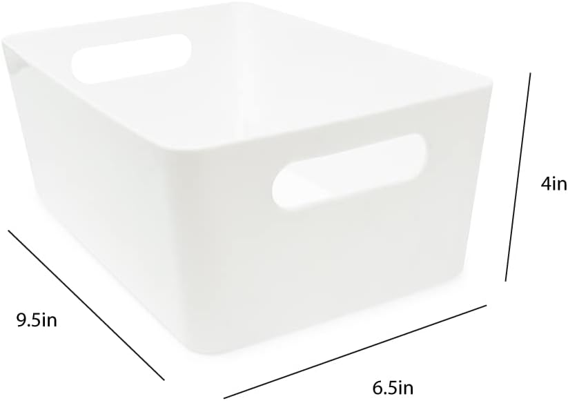 Isaac Jacobs 3-Pack XL White Storage Bin (13.9” x 10.6” x 5.75”) Set w/Cut-Out Handles, Plastic Organizer, Multi-Use, Home, Office, Pantry, Closet, Kitchen
