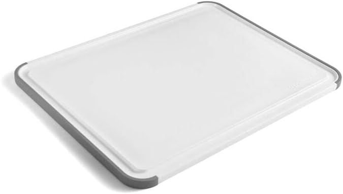 KitchenAid Classic Plastic Cutting Board with Perimeter Trench and Non Slip Edges, Dishwasher Safe, 12 inch x 18 inch, Gray
