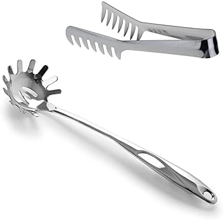 HornTide Stainless Steel Pasta Tongs, Pack of 2 Piece, Teethed Ends Design for Spaghetti Noodle Pastry, Kitchen Serving Tong Set 8-inch 20cm
