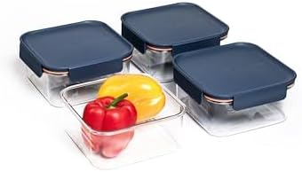 LocknLock LBF404RS5N Bisfree Modular Plus Food Storage Containers for Lunch, Meal Prep, Stackable, BPA-Free, Leakproof, Microwave, Dishwasher, Freezer-Safe, 10 Pieces, 5 Boxes and 5 Lids, Navy, 910ml