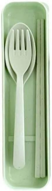 Wheat Straw Cutlery Set – Reusable Travel Utensils with Case – Portable Fork, Spoon & Chopsticks – Eco-Friendly Flatware for Kids & Adults – Lightweight Lunch Box Accessories for Work (green)
