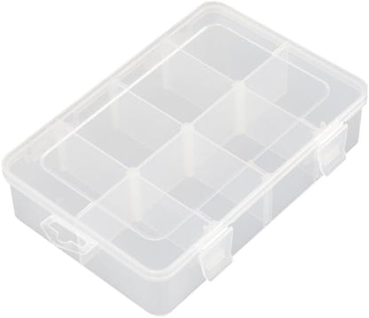 Vidifor 2 Packs 8-Compartments Art Supply Container, Clear Plastic Organizer Box with Dividers for Crafts Jewelry Fishing Tackles Hardware Metal