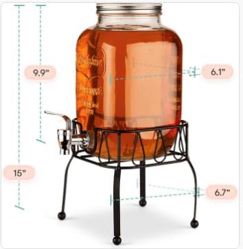 Estilo Gallon Drink Dispenser with Stand - Glass Beverage Dispenser with Stand for Weddings - Sun Tea Jar with Spigot 1 Gallon - Countertop Glass Water Dispenser for Lemonade and Parties