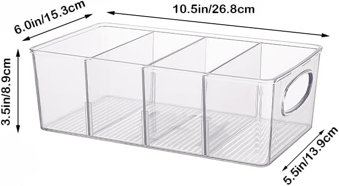 Clear Plastic Storage Bins with Removable Dividers – Pantry Snack Organizer, Kitchen Pantry Organizers and Storage, Snack Drawer Organizer, Fridge Organizer (2 Pack)
