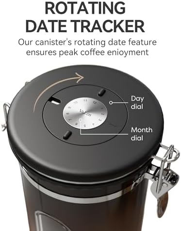 Veken Coffee Canister with Window, Family Choice Awards Winner, Airtight Stainless Steel Home Kitchen Food Storage Container with Lids for Grounds, Beans, Tea, Flour,Cereal,Sugar Jars,Scoop,16OZ,Black