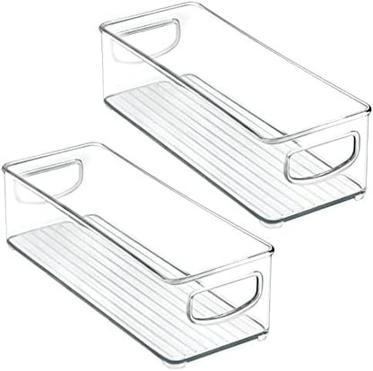 mDesign Deep Plastic Storage Organizer Container Bin, Office Organization for Filing Cabinet, Cupboard, Shelves, and Desk - Holds Notepads, Pens, Pencils, Highlighters, and Staplers - 2 Pack - Clear