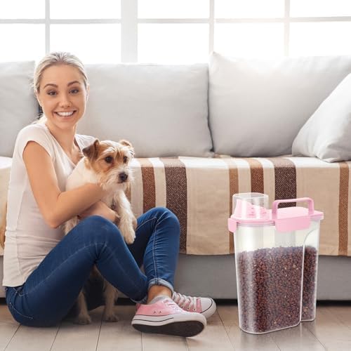 LEAWALK 5-7Lbs Dog Cat Food Storage Container with Upgraded Large Nozzle BPA-free, 4 Snap Seals Plastic Pet Food Storage Containers with Handles are Easy to Clean and Carry