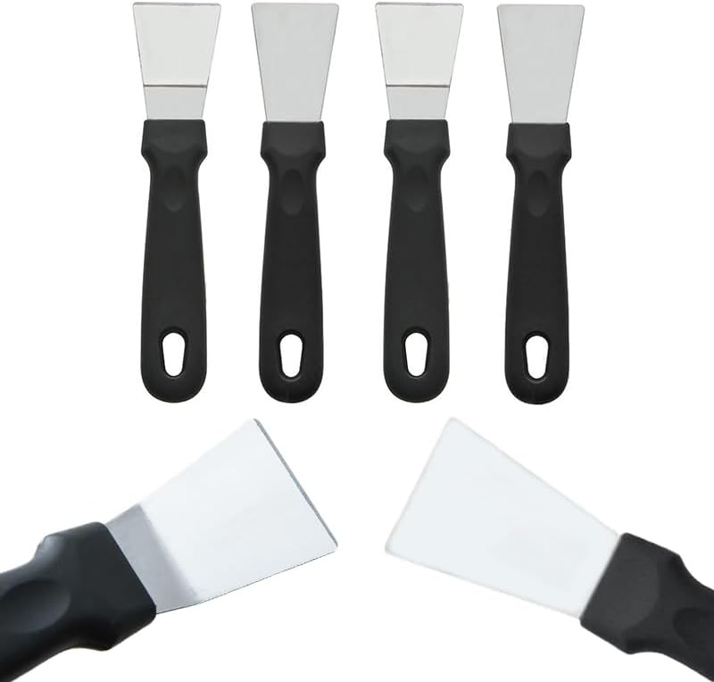 4 Pack Grill Scraper - Small Metal Grill Scraper Tool for Outdoor BBQ Stiff Grill Pan Cleaning Scraper Spatula - No need to change Flexible Blades