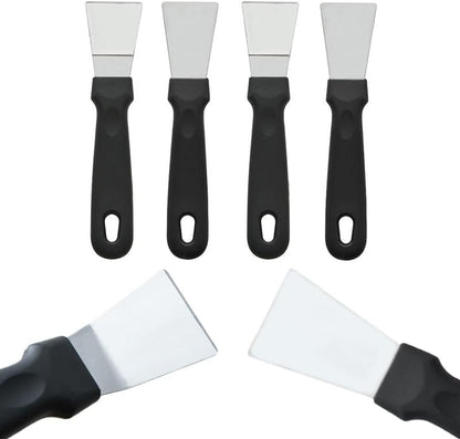 4 Pack Grill Scraper - Small Metal Grill Scraper Tool for Outdoor BBQ Stiff Grill Pan Cleaning Scraper Spatula - No need to change Flexible Blades