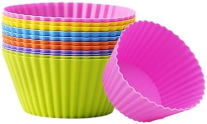 12 Pack Reusable Baking Silicone Molds, Round Cupcake Liners, Silicone Baking Cups Multicolor, Easy Clean, Heat Resistant, Muffin Cups for Homemade Birthday