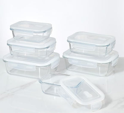 Rectangular Glass Food Storage Containers with Airtight Lids, 5-Piece Set – 34oz, 22oz, 13oz Meal Prep & Leftover Containers, Oven Microwave Freezer Dishwasher Safe