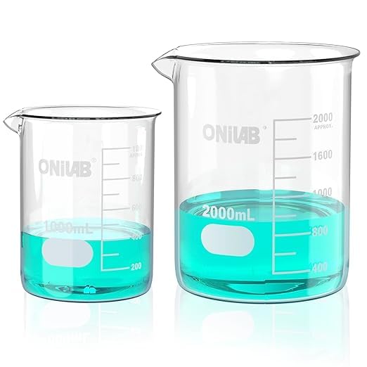 ONiLAB Glass Measuring Beaker Set 50ml 100ml 250ml (Pack of 3) 3.3 Boro Griffin Low Form with Printed Graduation Scientific Glassware for Laboratories, Classrooms or Home Use 13900244